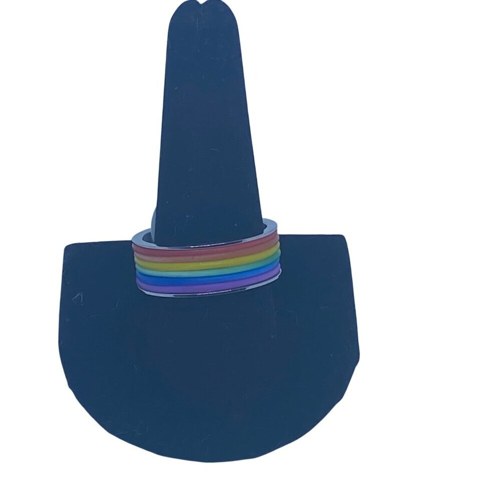 NYC Fashion LGBT Pride Flag Ring 316L Stainless Steel Rainbow‎ Unisex Size 13